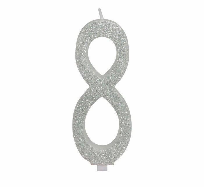 Vela Plata 8 Años Purpurina 12,5cm