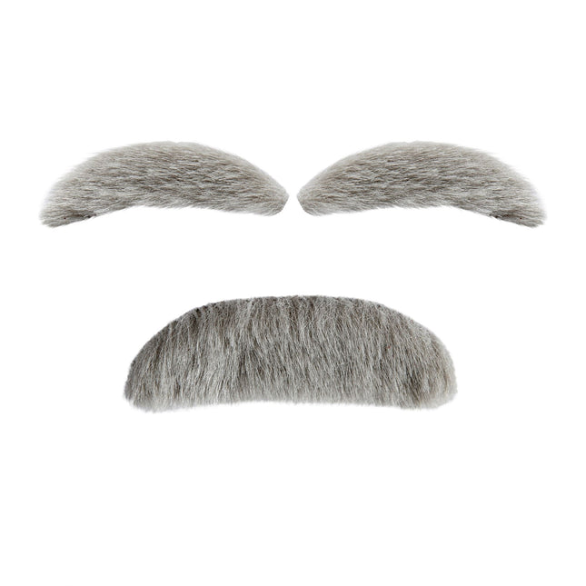 Bigote y cejas postizos grises 2 piezas