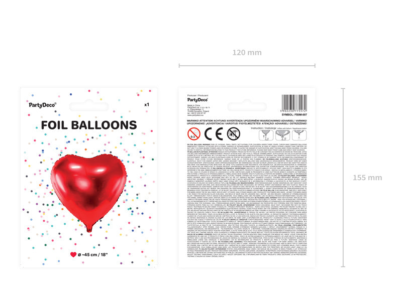 Globo de Helio Corazón Rojo Vacío 45cm
