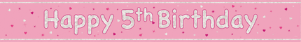 Banderola Feliz Cumpleaños Rosa Claro 5 Años 2.74m