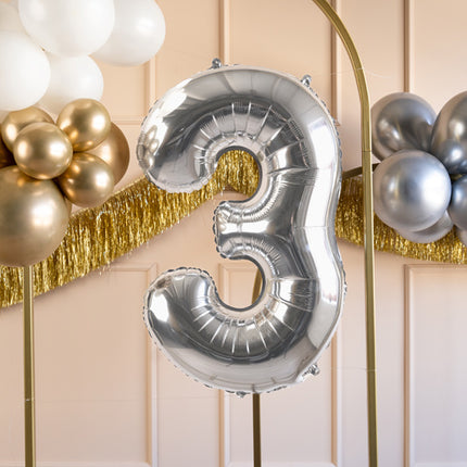 Globo Figura 3 Años Plata Vacío 72cm