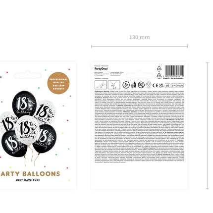 Globos 18 Años Negro Blanco 30cm 6pcs