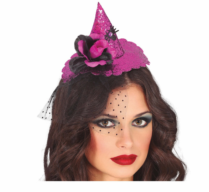 Diadema de Halloween Morada Mini Sombrero de Bruja