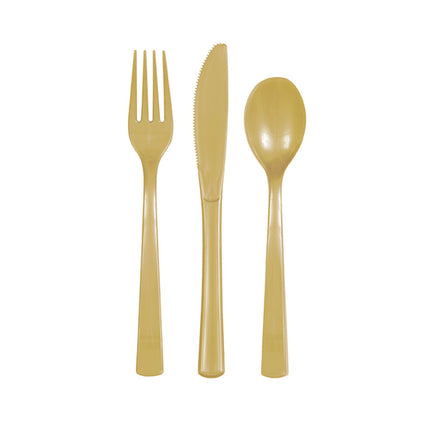Cubiertos de plástico dorados 18 piezas