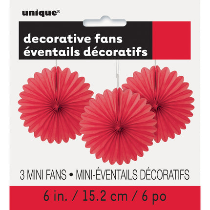 Abanicos de Papel Rojo 15cm 3pcs