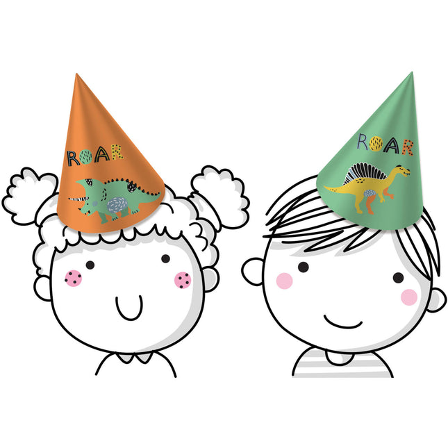 Sombreros de fiesta Dino Ruge 6pcs