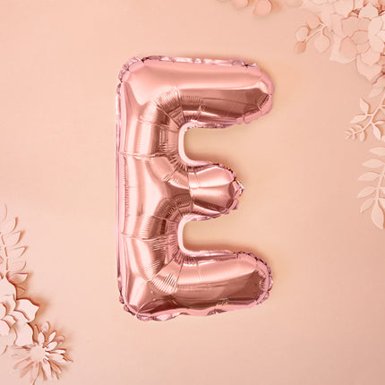 Globo Letra E Oro Rosa Vacío 35cm