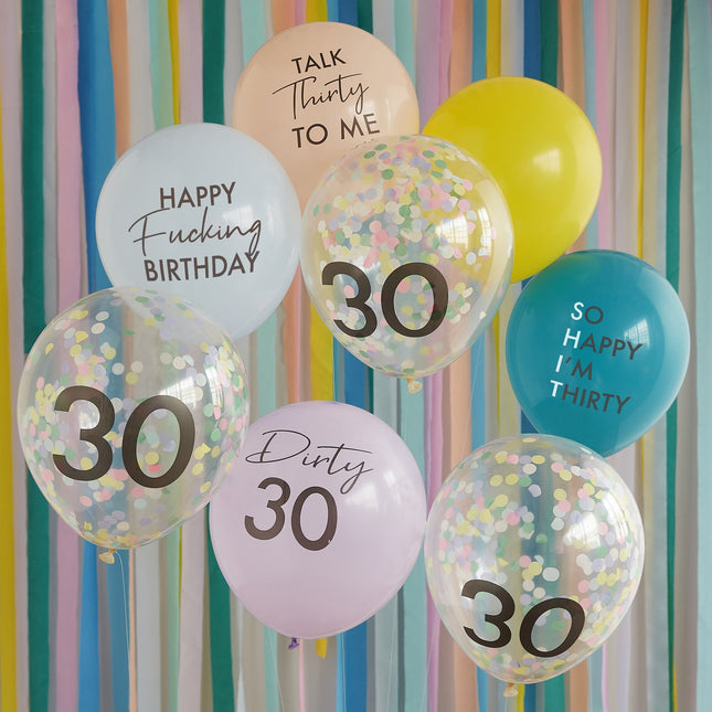 Set Globos de Colores 30 Años 30cm 8pcs