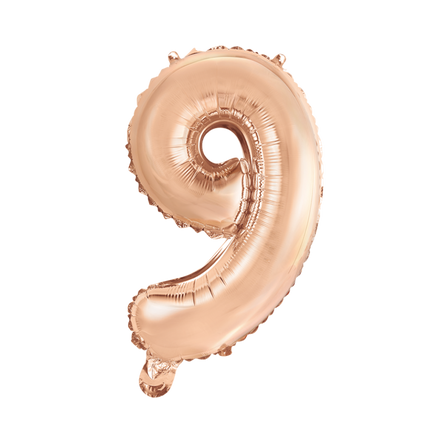 Globo Foil Figura 9 Oro Rosa 41cm con Pajita