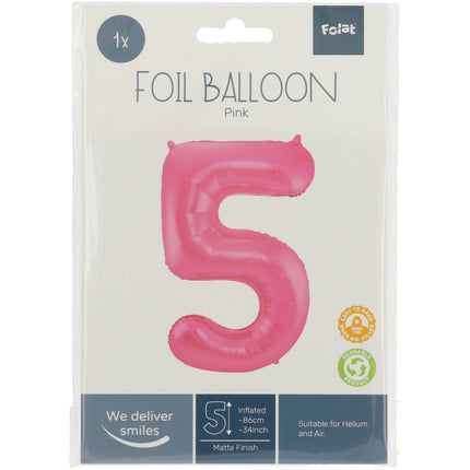 Globo Foil Figura 5 Rosa Mate XL 86cm vacío