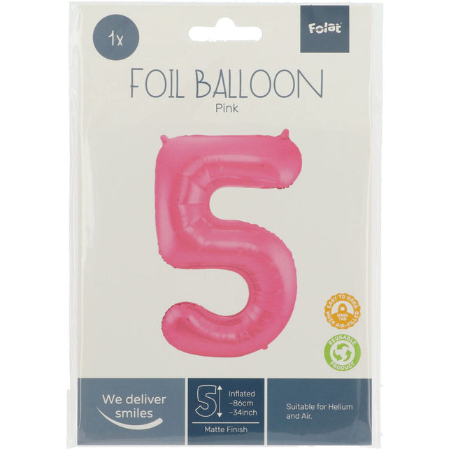 Globo Foil Figura 5 Rosa Mate XL 86cm vacío