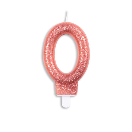 Vela 0 Año Oro Rosa Purpurina 7cm