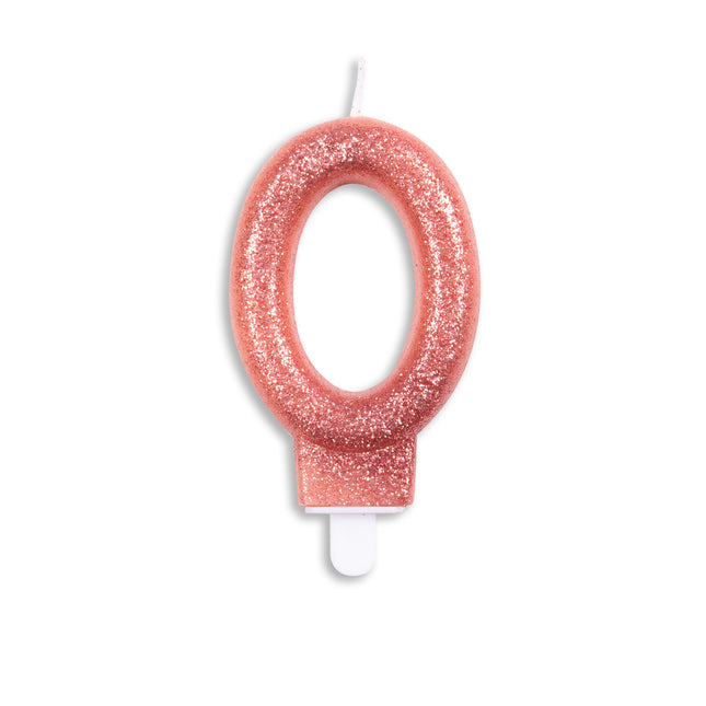 Vela 0 Año Oro Rosa Purpurina 7cm