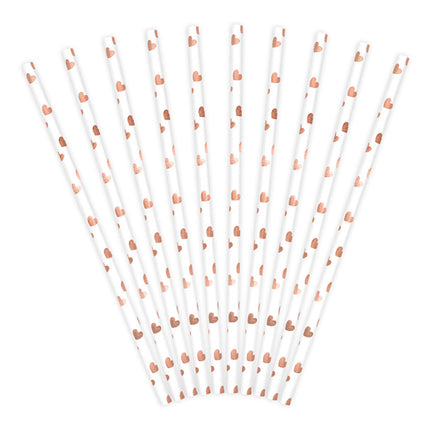 Pajitas de Papel Corazones Oro Rosa 19.5cm 10pcs