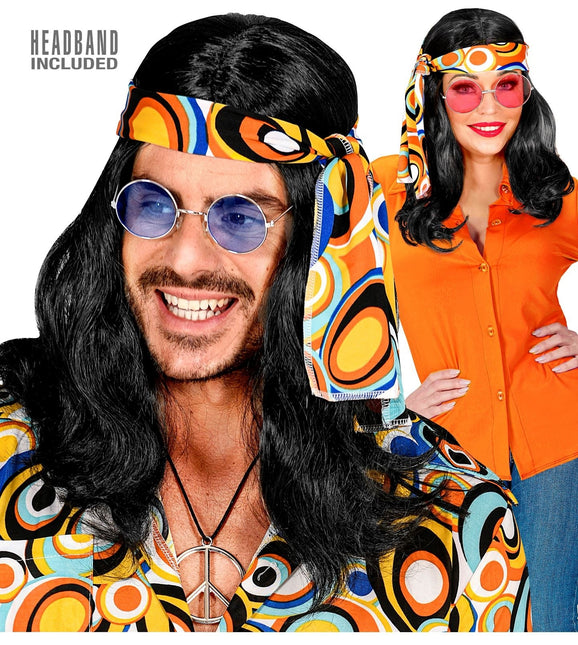 Peluca Disco 70S Negra Con Diadema