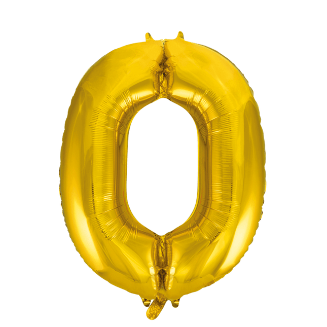 Folie Ballon Cijfer 0 Goud XL 86cm leeg - Partywinkel - 5712735006770