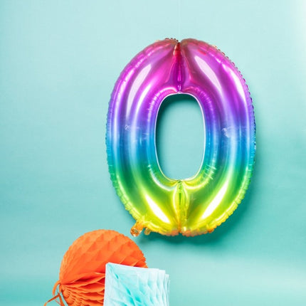 Folie Ballon Cijfer 0 Regenboog XL 81cm leeg van Folat koop je bij Partywinkel