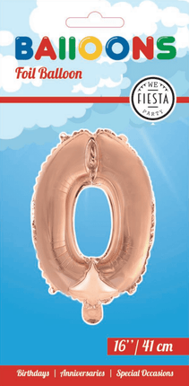 Folie Ballon Cijfer 0 Rose Goud 41cm met Rietje van WeFiesta koop je bij Partywinkel