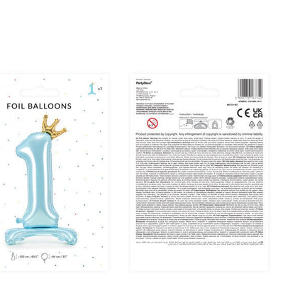 Folie Ballon Cijfer 1 Lichtblauw Standaard Leeg 84cm van Partydeco koop je bij Partywinkel
