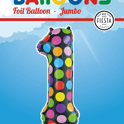 Folie Ballon Cijfer 1 Stippen XL 86cm leeg van WeFiesta koop je bij Partywinkel
