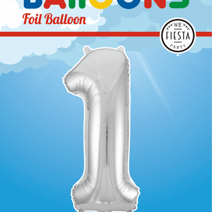 Folie Ballon Cijfer 1 Zilver XL 86cm leeg - Partywinkel - 5712735006589