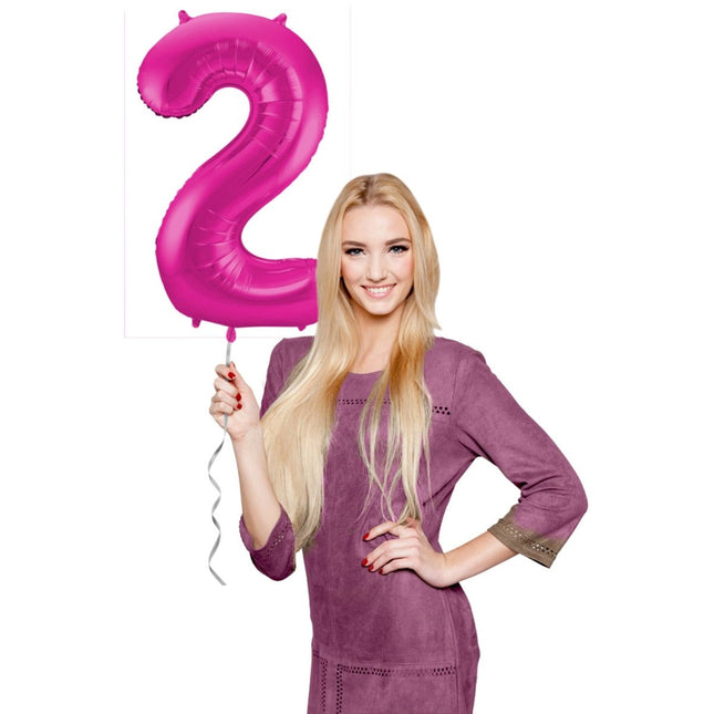 Folie Ballon Cijfer 2 Fuchsia Metallic XL 86cm leeg van Folat koop je bij Partywinkel