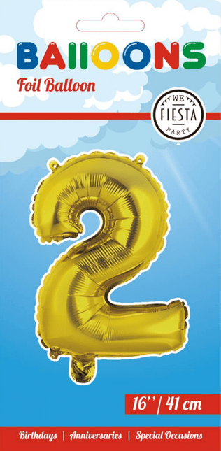 Folie Ballon Cijfer 2 Goud 41cm met Rietje van WeFiesta koop je bij Partywinkel