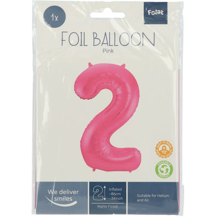 Folie Ballon Cijfer 2 Mat Roze XL 86cm leeg van Folat koop je bij Partywinkel