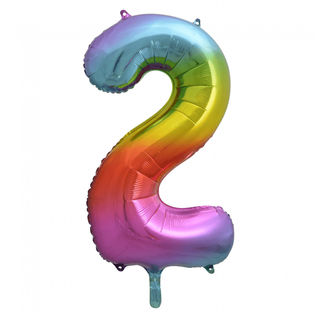 Folie Ballon Cijfer 2 Regenboog XL 86cm leeg van WeFiesta koop je bij Partywinkel