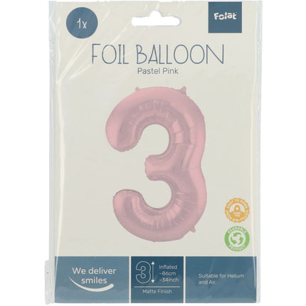 Folie Ballon Cijfer 3 Pastel Roze XL 86cm leeg van Folat koop je bij Partywinkel