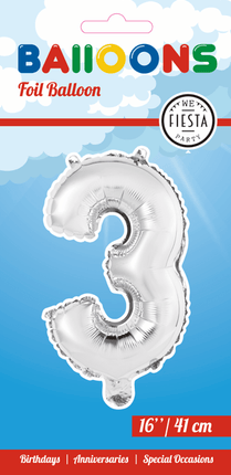 Folie Ballon Cijfer 3 Zilver 41cm met Rietje van WeFiesta koop je bij Partywinkel