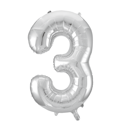 Folie Ballon Cijfer 3 Zilver XL 86cm leeg - Partywinkel - 5712735006602