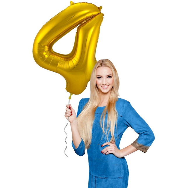 Folie Ballon Cijfer 4 Goud Metallic XL 86cm leeg van Folat koop je bij Partywinkel