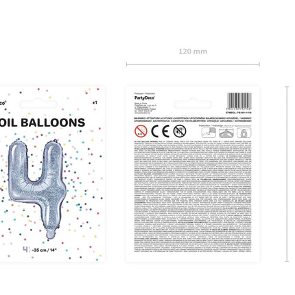 Folie Ballon Cijfer 4 Holografisch 35cm van Partydeco koop je bij Partywinkel