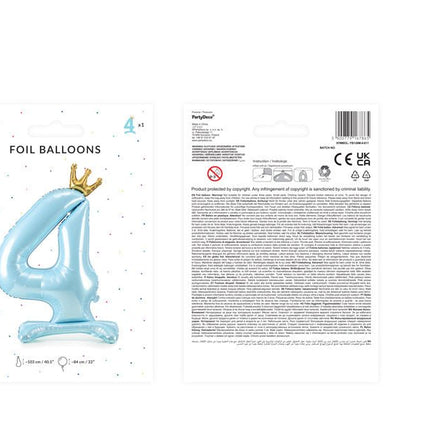 Folie Ballon Cijfer 4 Lichtblauw Standaard Leeg 84cm van Partydeco koop je bij Partywinkel