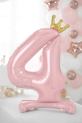Folie Ballon Cijfer 4 Lichtroze Standaard Leeg 84cm van Partydeco koop je bij Partywinkel
