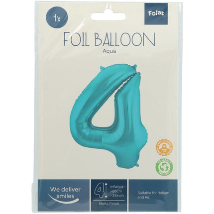 Folie Ballon Cijfer 4 Pastel Mintgroen XL 86cm leeg van Folat koop je bij Partywinkel