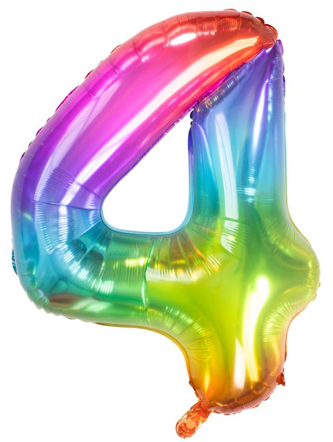 Folie Ballon Cijfer 4 Regenboog XL 81cm leeg van Folat koop je bij Partywinkel