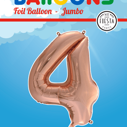 Folie Ballon Cijfer 4 Rose Goud XL 86cm leeg van WeFiesta koop je bij Partywinkel