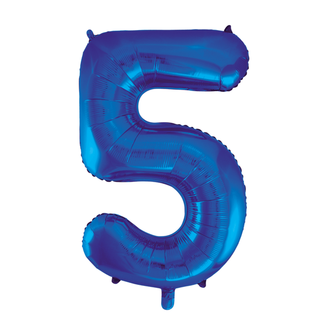 Folie Ballon Cijfer 5 Blauw XL 86cm leeg - Partywinkel - 5712735007203