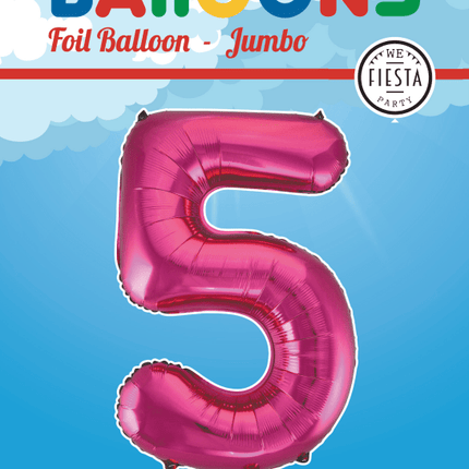 Folie Ballon Cijfer 5 Fuchsia XL 86cm leeg - Partywinkel - 5712735007111