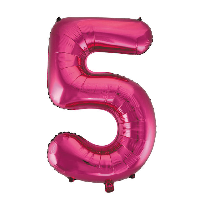 Folie Ballon Cijfer 5 Fuchsia XL 86cm leeg - Partywinkel - 5712735007111
