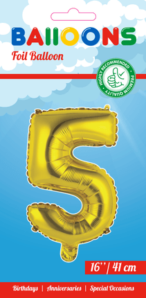 Folie Ballon Cijfer 5 Goud 41cm met Rietje van WeFiesta koop je bij Partywinkel