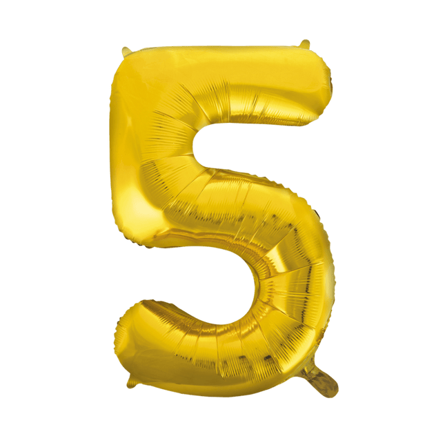 Folie Ballon Cijfer 5 Goud XL 86cm leeg - Partywinkel - 5712735006725