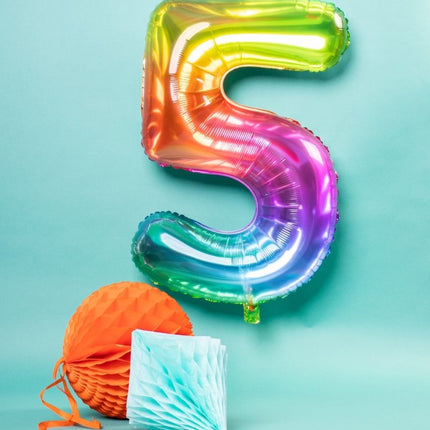 Folie Ballon Cijfer 5 Regenboog XL 81cm leeg van Folat koop je bij Partywinkel