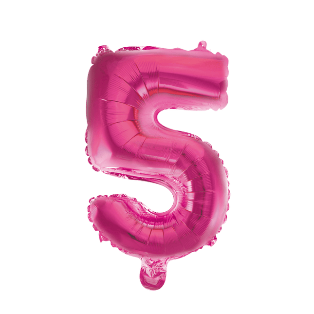 Folie Ballon Cijfer 5 Roze 41cm met Rietje van WeFiesta koop je bij Partywinkel