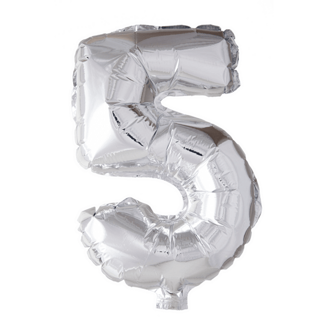 Folie Ballon Cijfer 5 Zilver XL 86cm leeg - Partywinkel - 5712735006626