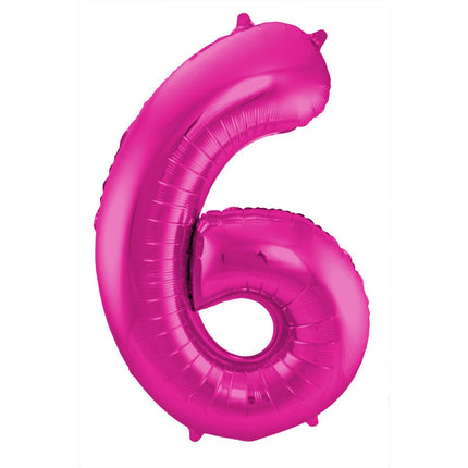 Folie Ballon Cijfer 6 Fuchsia Metallic XL 86cm leeg van Folat koop je bij Partywinkel