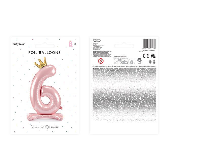 Folie Ballon Cijfer 6 Lichtroze Standaard Leeg 84cm van Partydeco koop je bij Partywinkel