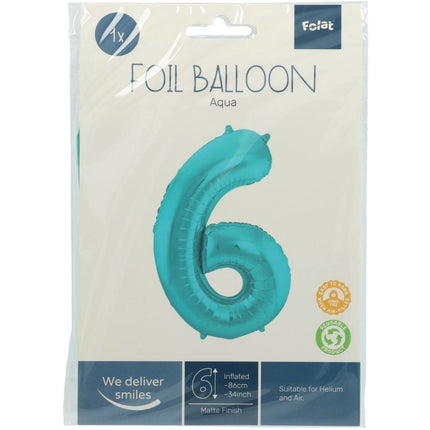 Folie Ballon Cijfer 6 Pastel Mintgroen XL 86cm leeg van Folat koop je bij Partywinkel